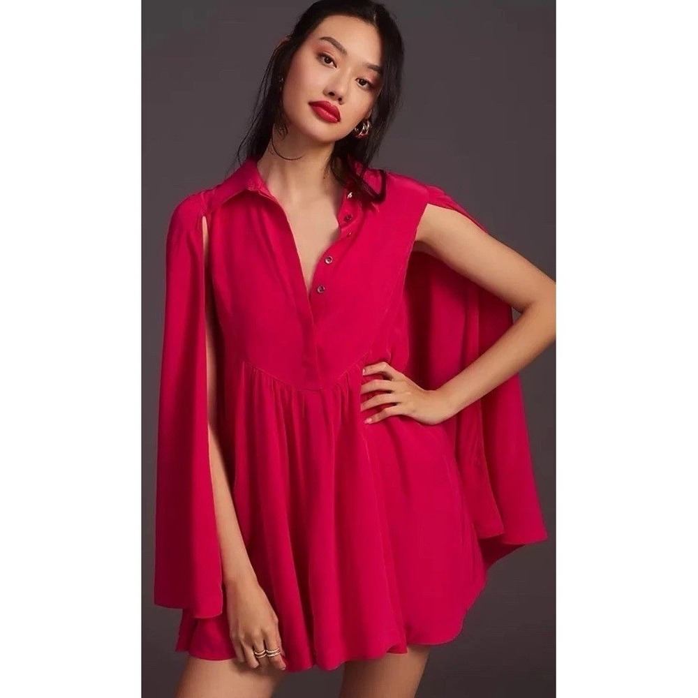 Maeve Hot Pink Mini Dress with Cape Sleeves